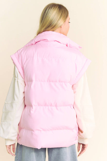 PLUS SOLID SLEEVELESS ZIPPER PUFFER JACKET VEST