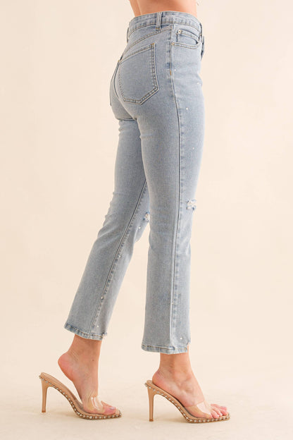 - Studded Rhinestone Denim Jeans