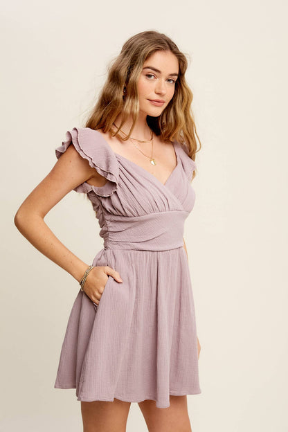 Flutter Sleeve Surplice Mini Dress LD1017