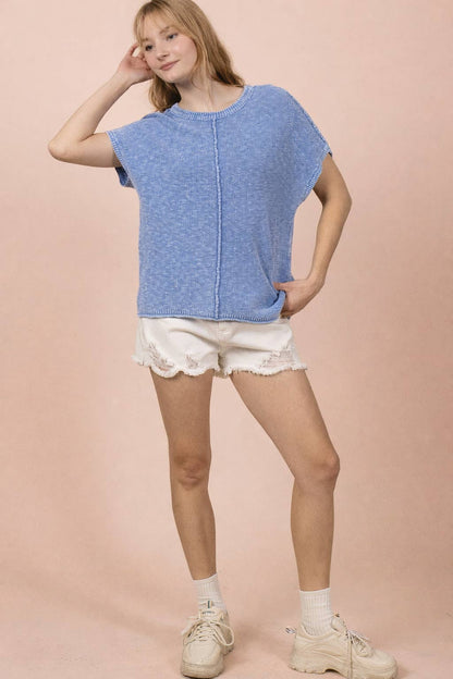 12W3342N-Mineral Washed Knit Casual Sweater Top