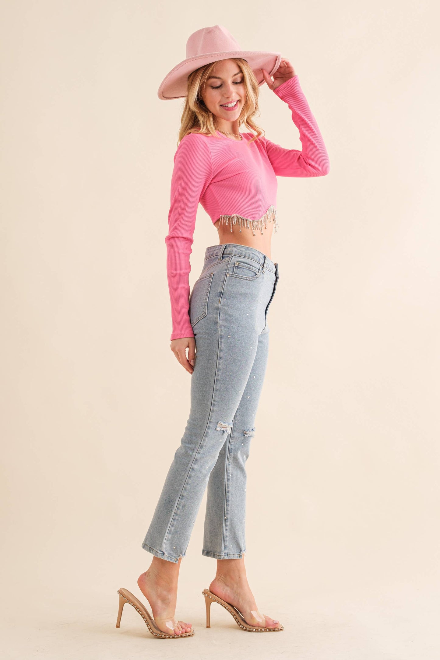 - Studded Rhinestone Denim Jeans