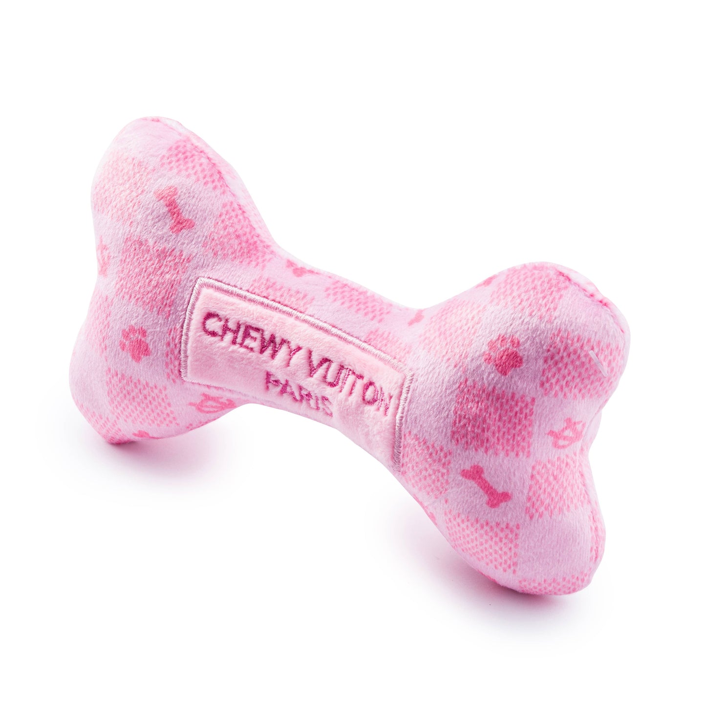 Pink Checker Chewy Vuiton Bone  | Squeaker Dog Toy