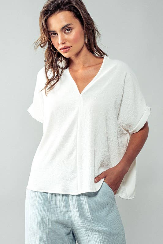 OVERSIZED VNECK FOLDED SHORT SLEEVE TOP