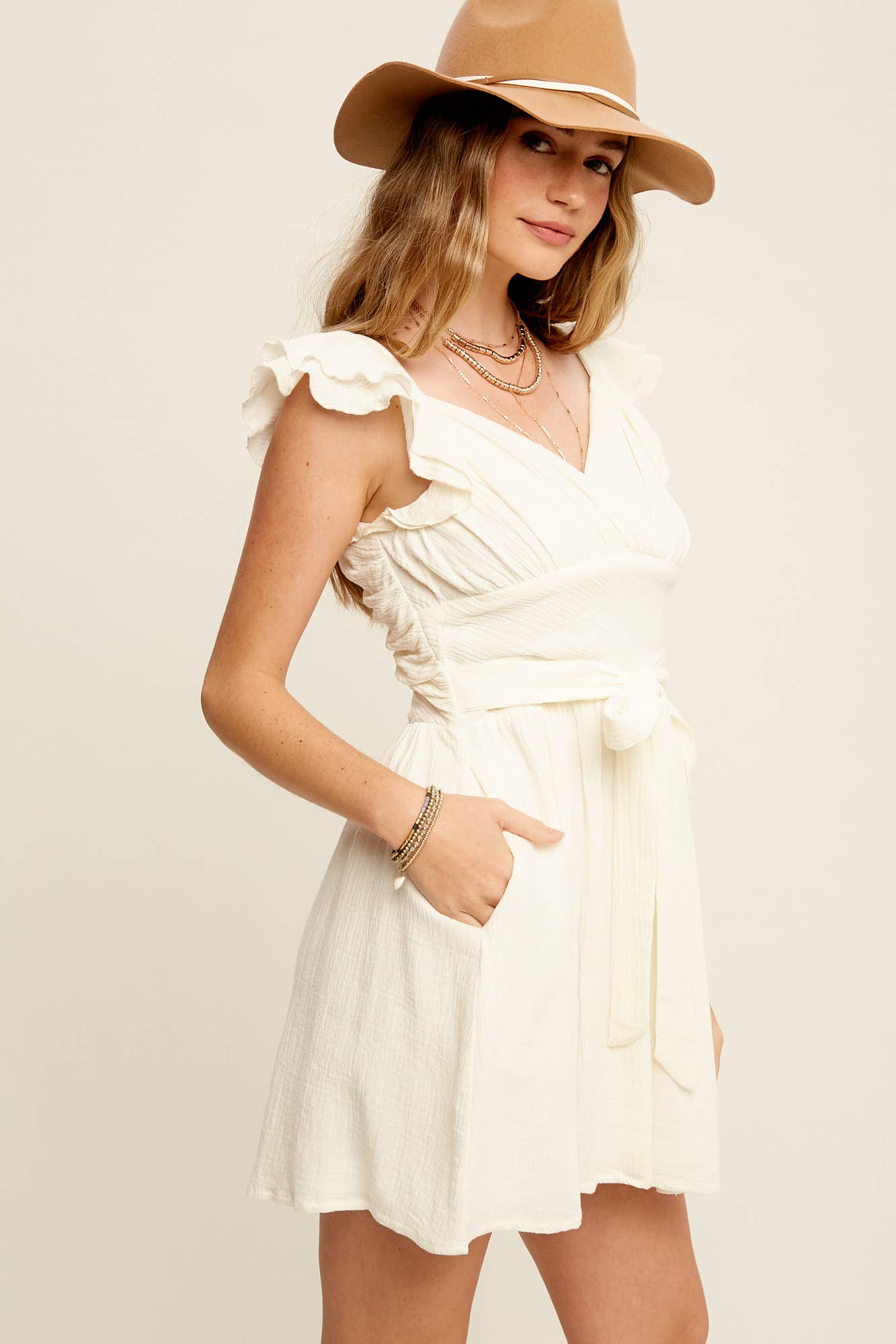 Flutter Sleeve Surplice Mini Dress LD1017