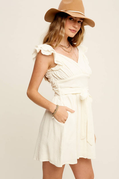 Flutter Sleeve Surplice Mini Dress LD1017