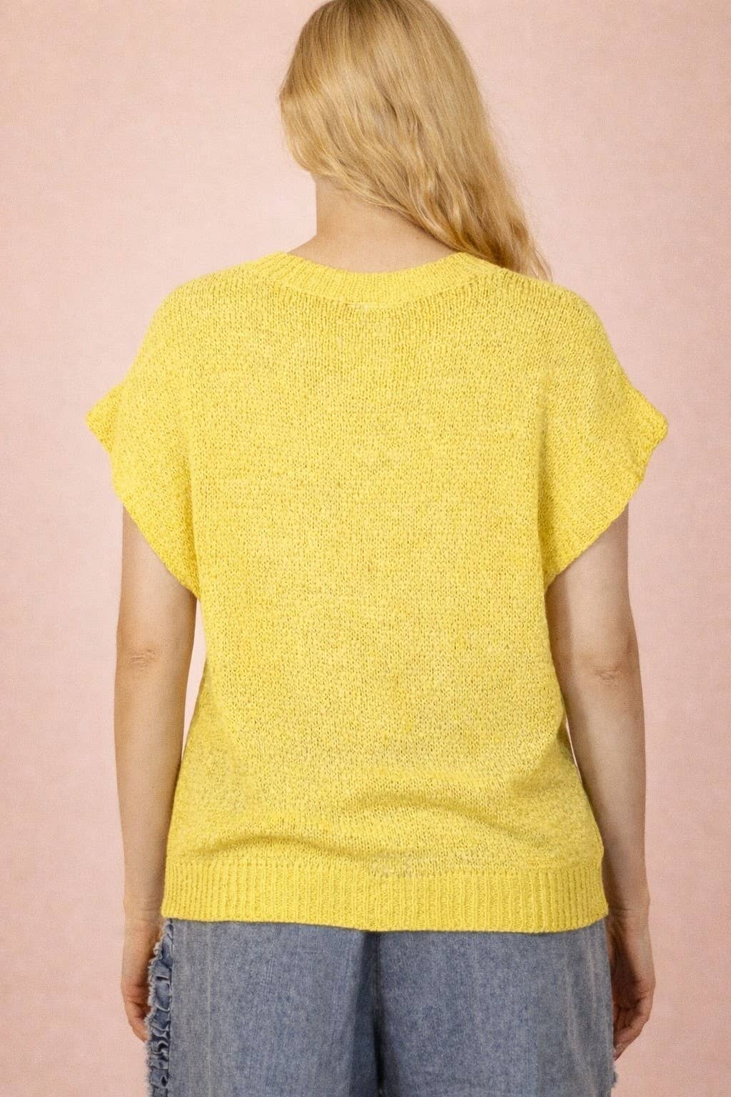12W3653N-Button Down Solid Knit Summer Sweater Top
