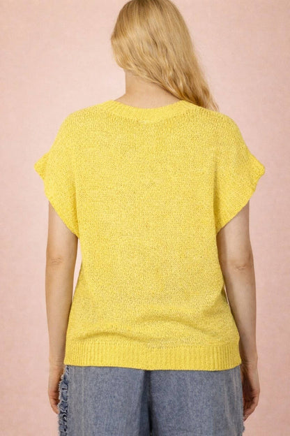 12W3653N-Button Down Solid Knit Summer Sweater Top