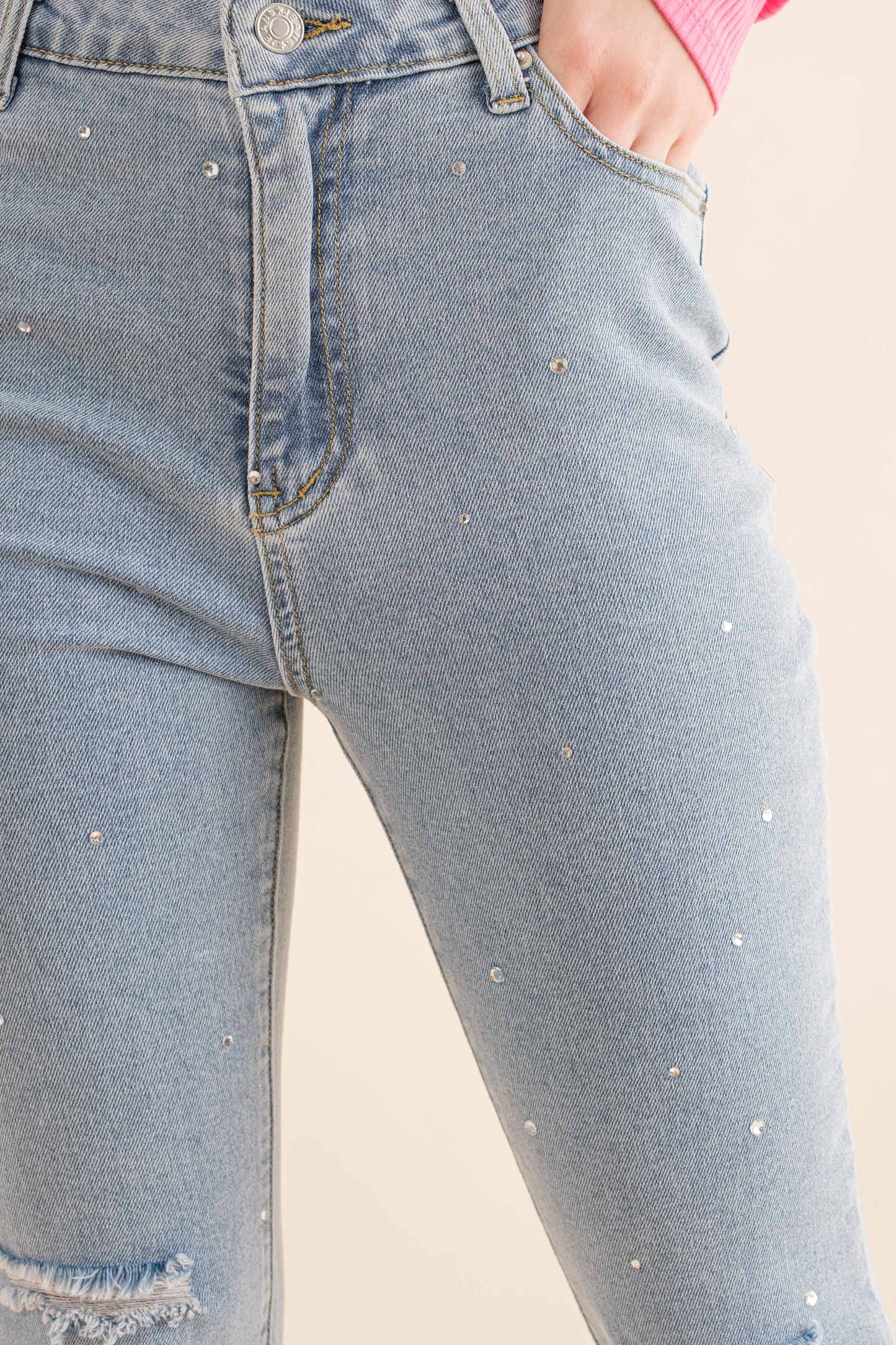 - Studded Rhinestone Denim Jeans