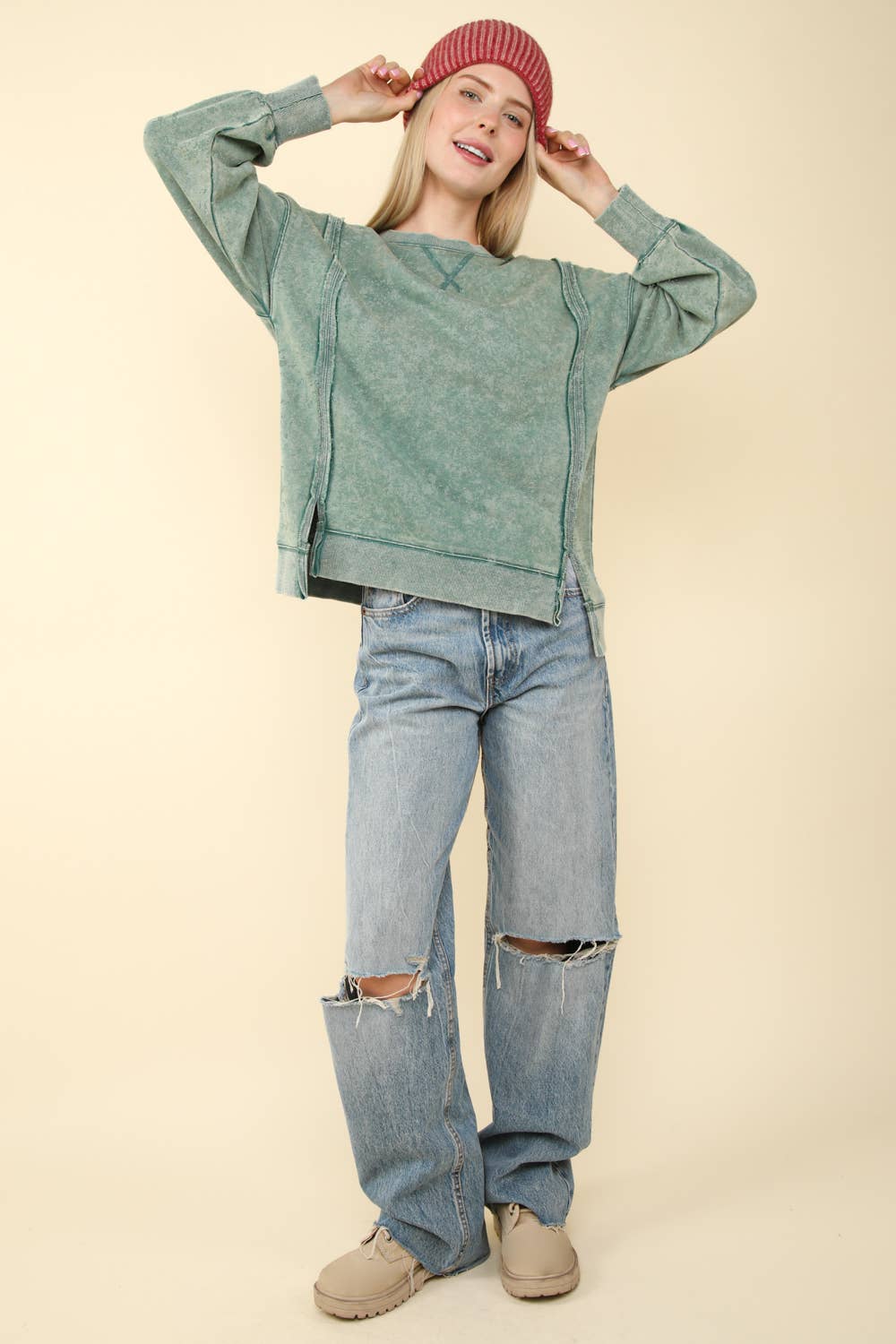 Mineral Washed French Terry Oversized Knit Top