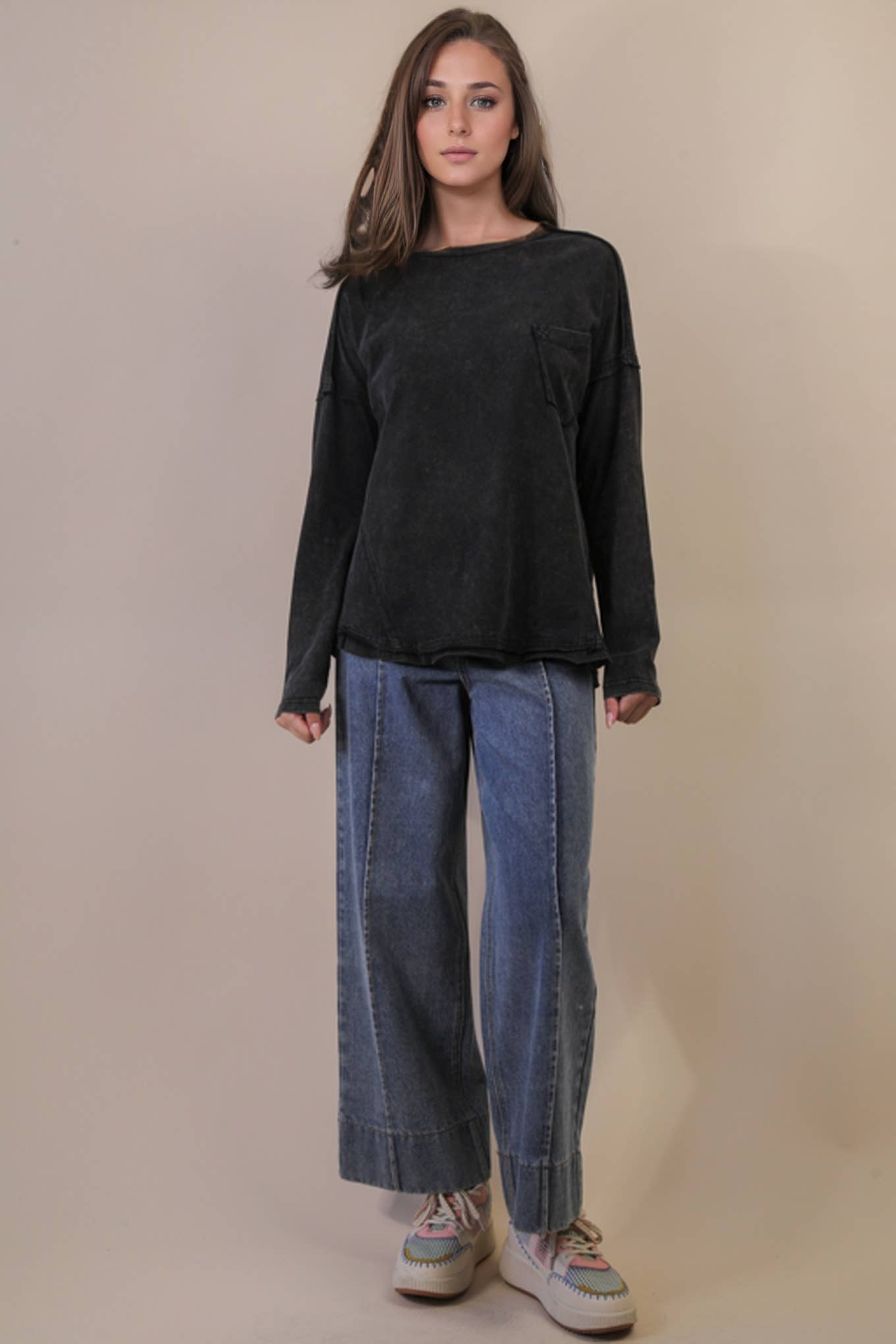 NT11817X-PLUS SIZE Mineral Washed Casual Knit Top