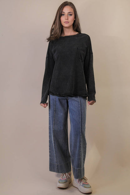 NT11817X-PLUS SIZE Mineral Washed Casual Knit Top