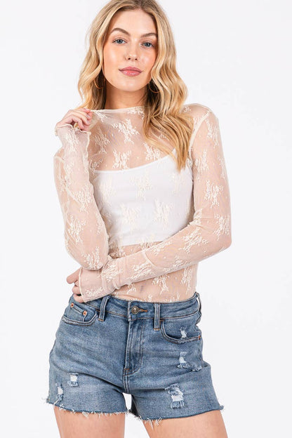 LONG SLEEVE FLORAL LACE TOP