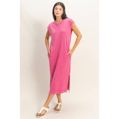 Mineral Wash Cap Sleeve Midi Dress
