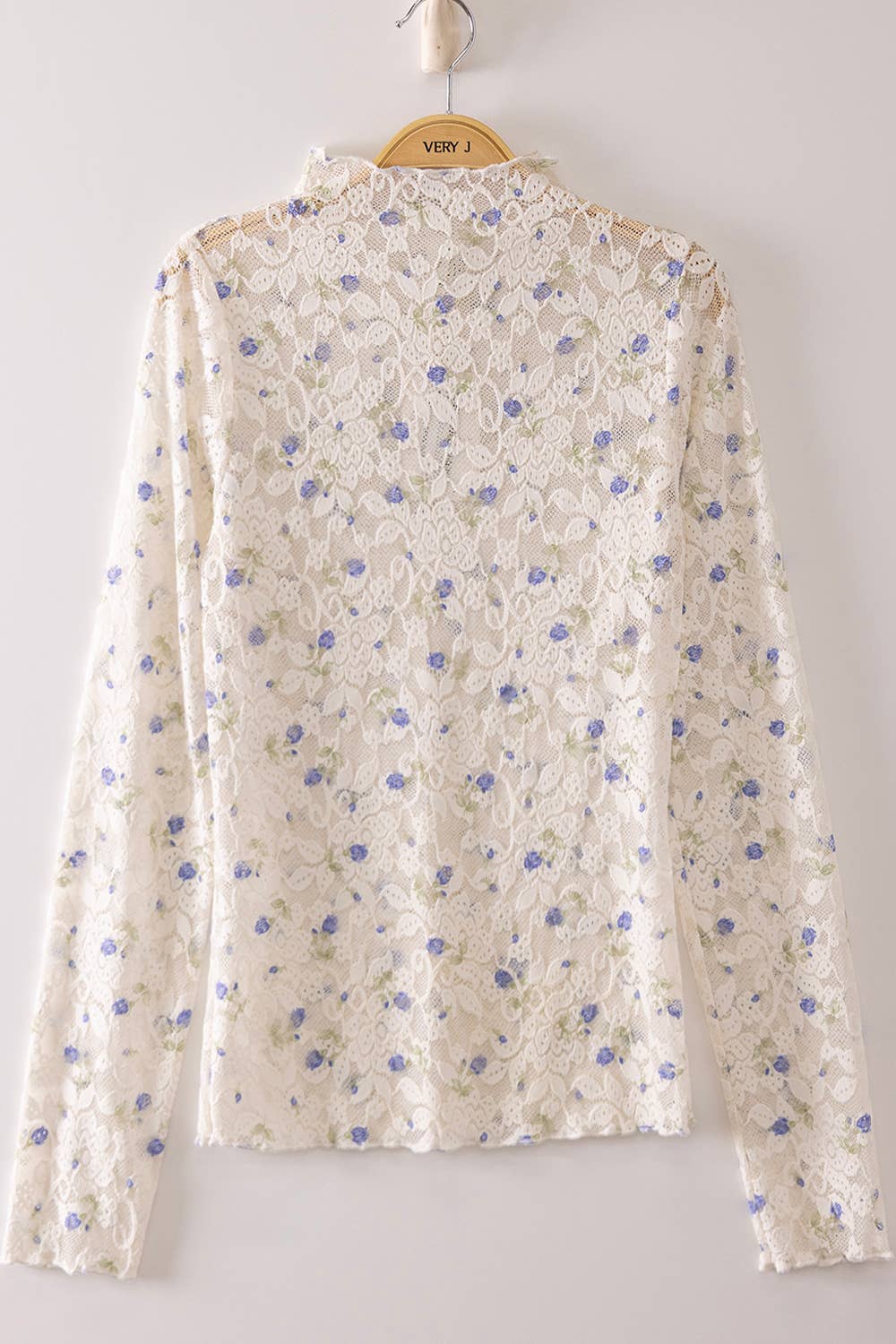 NT12220-High Neck Fitted Sheer Mesh Lace Knit Top