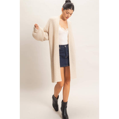 Herringbone Pattern Open-Front Cardigan
