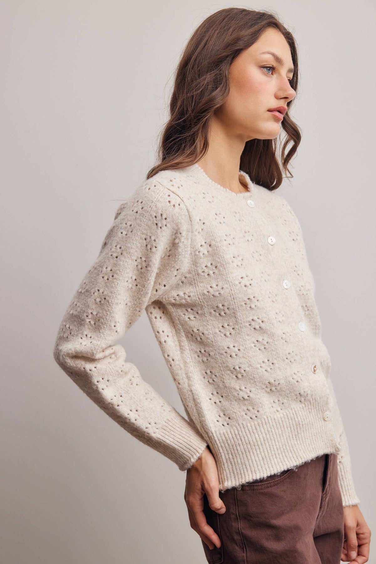 Pointelle Knit Button Cardigan FSW0069