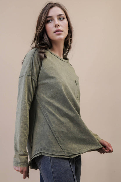 NT11817X-PLUS SIZE Mineral Washed Casual Knit Top