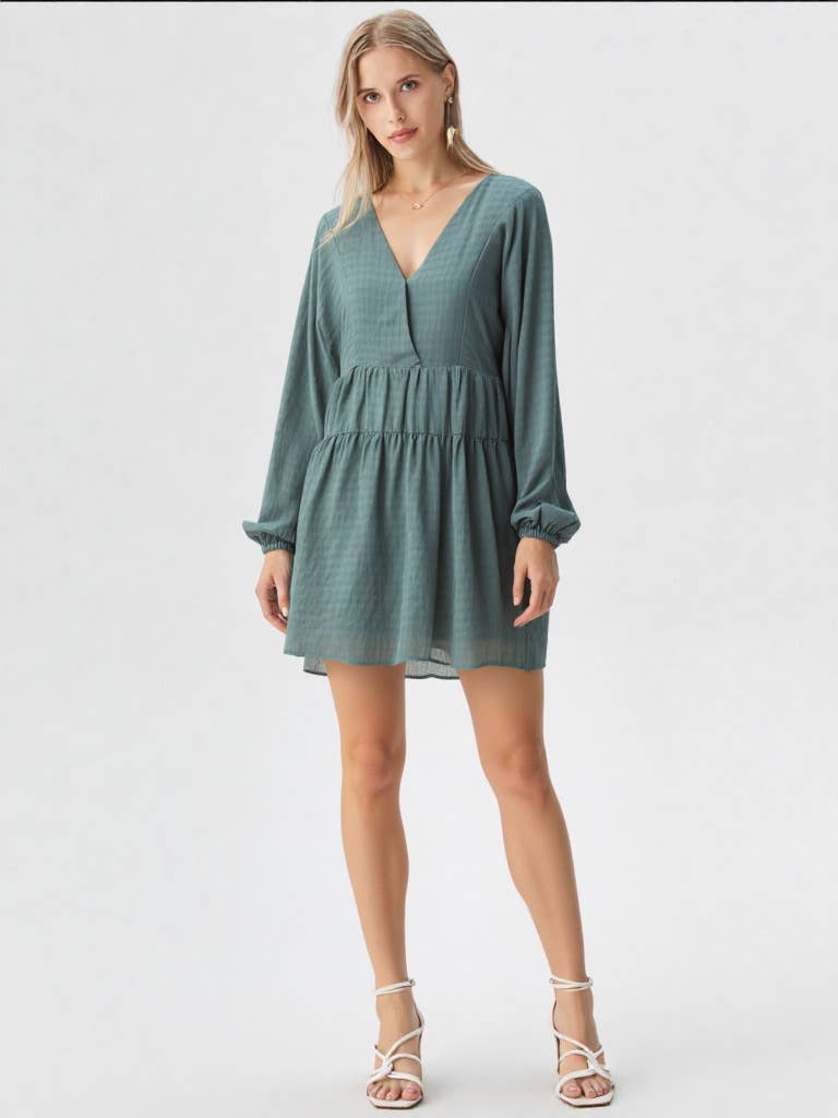 ND30996-Textured Woven Mini Dress W/ Back Tie