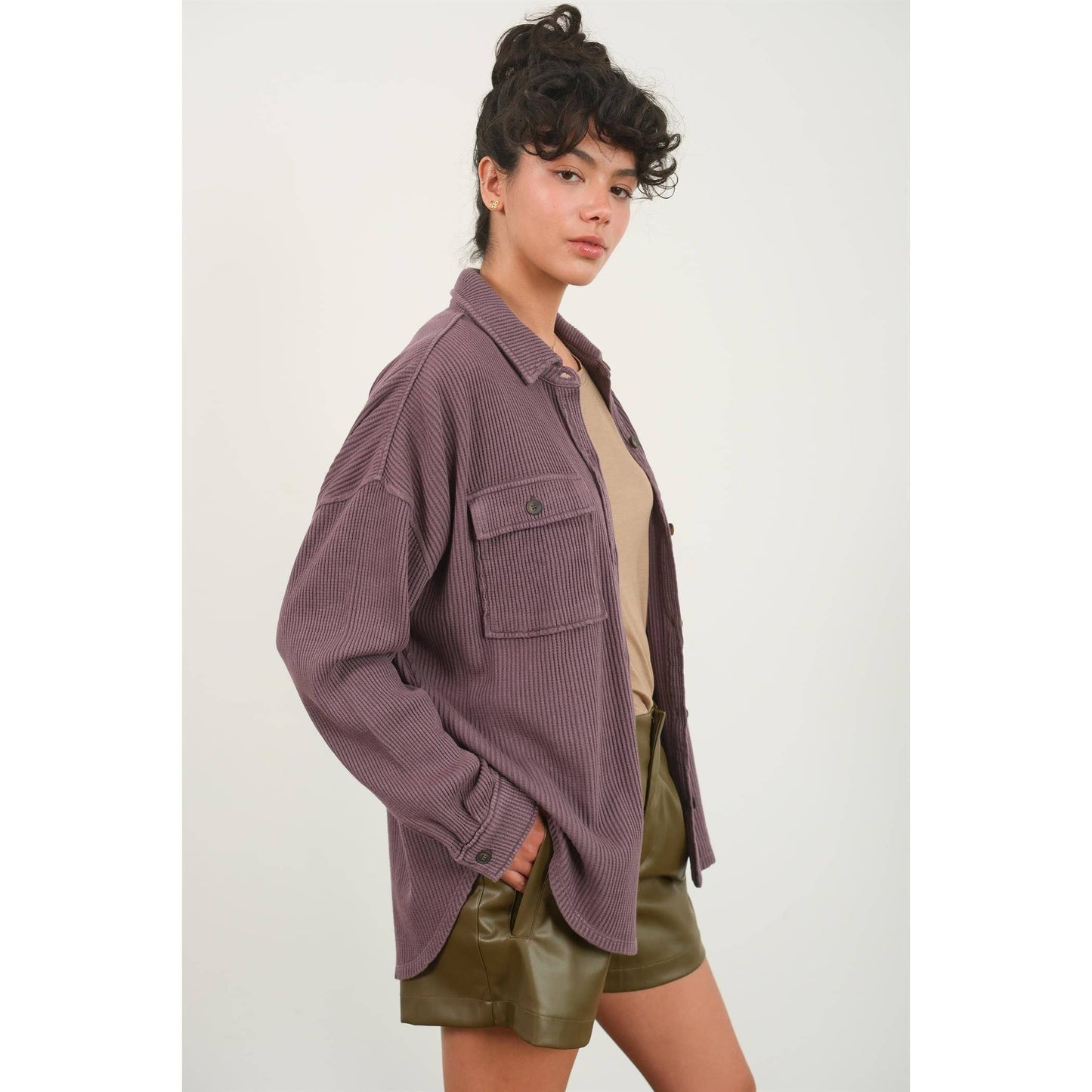 Waffle Oversized Button Up Shacket