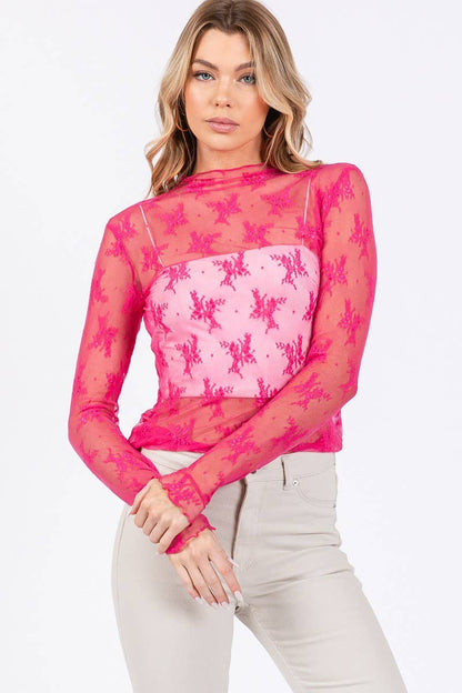 LONG SLEEVE FLORAL LACE TOP