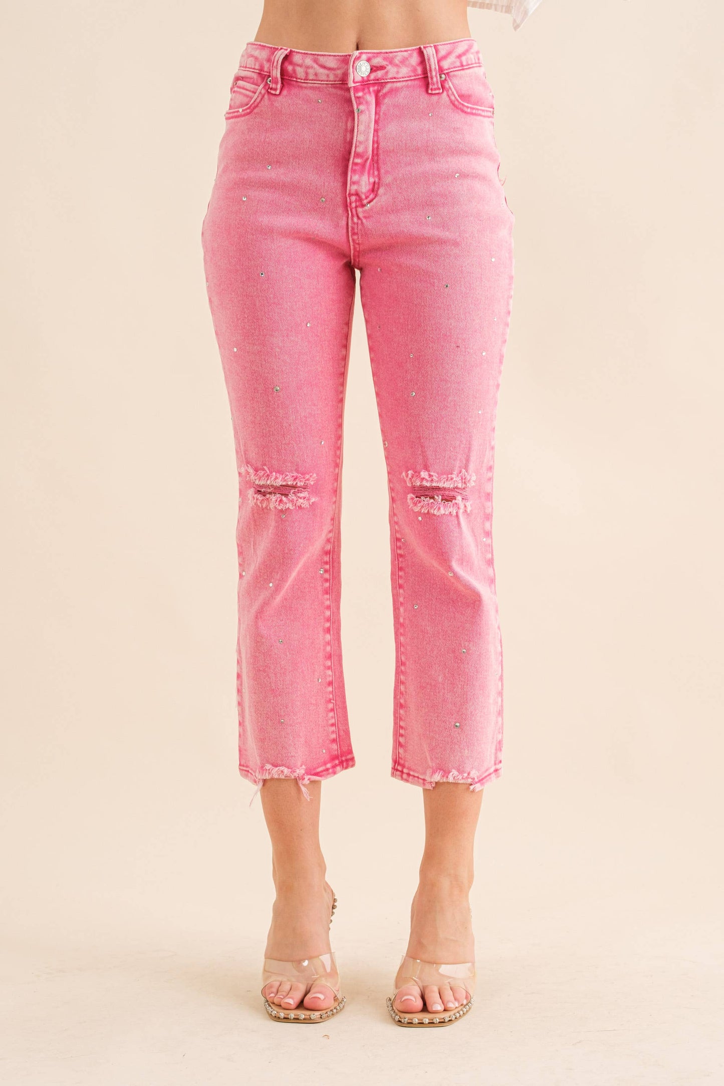 - Studded Rhinestone Denim Jeans