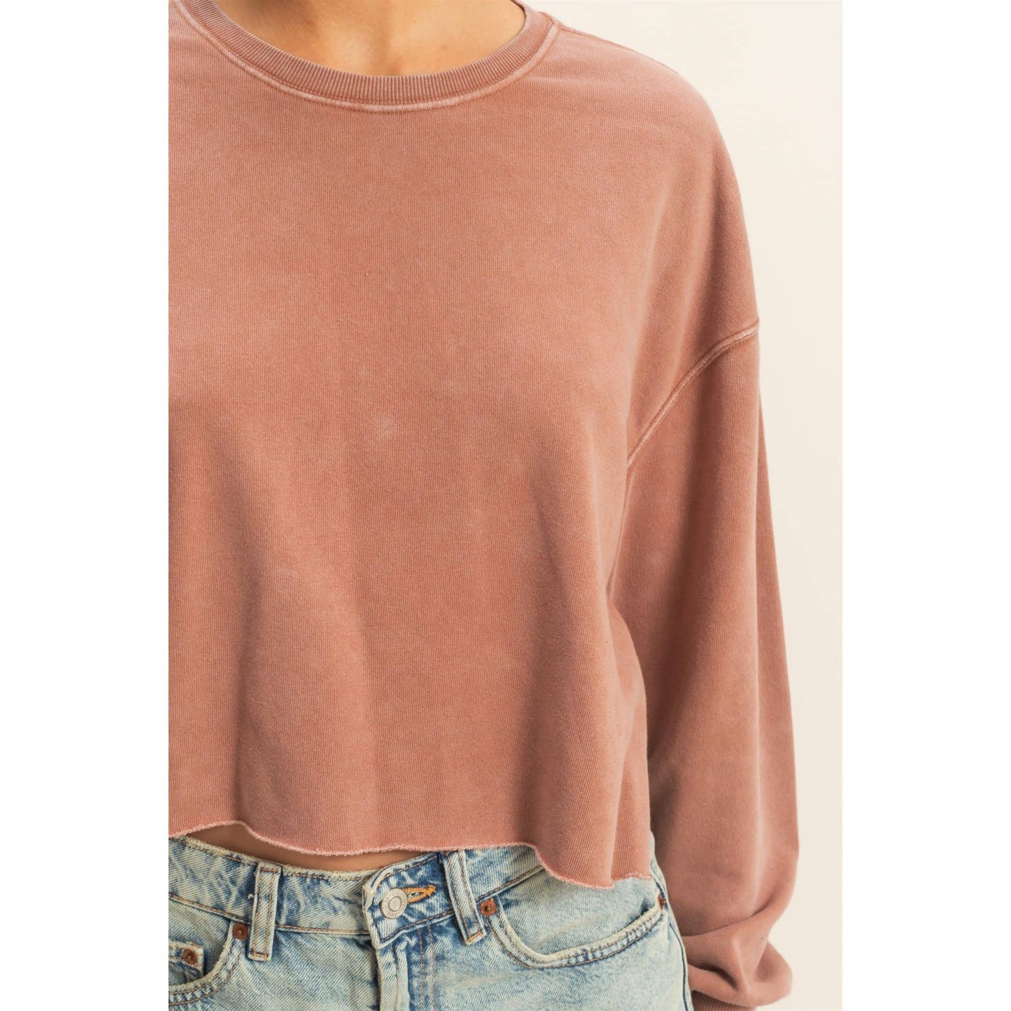 Mineral Washed Sweatshirt With Raw Hem
