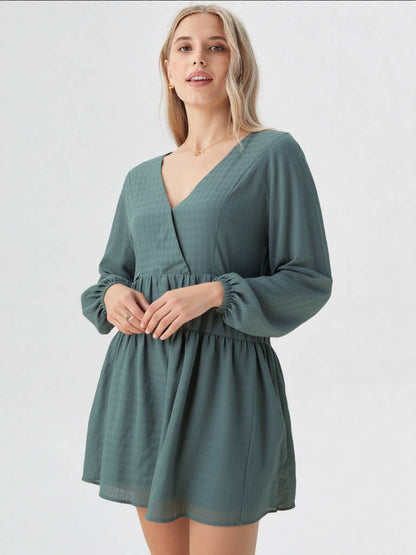 ND30996-Textured Woven Mini Dress W/ Back Tie