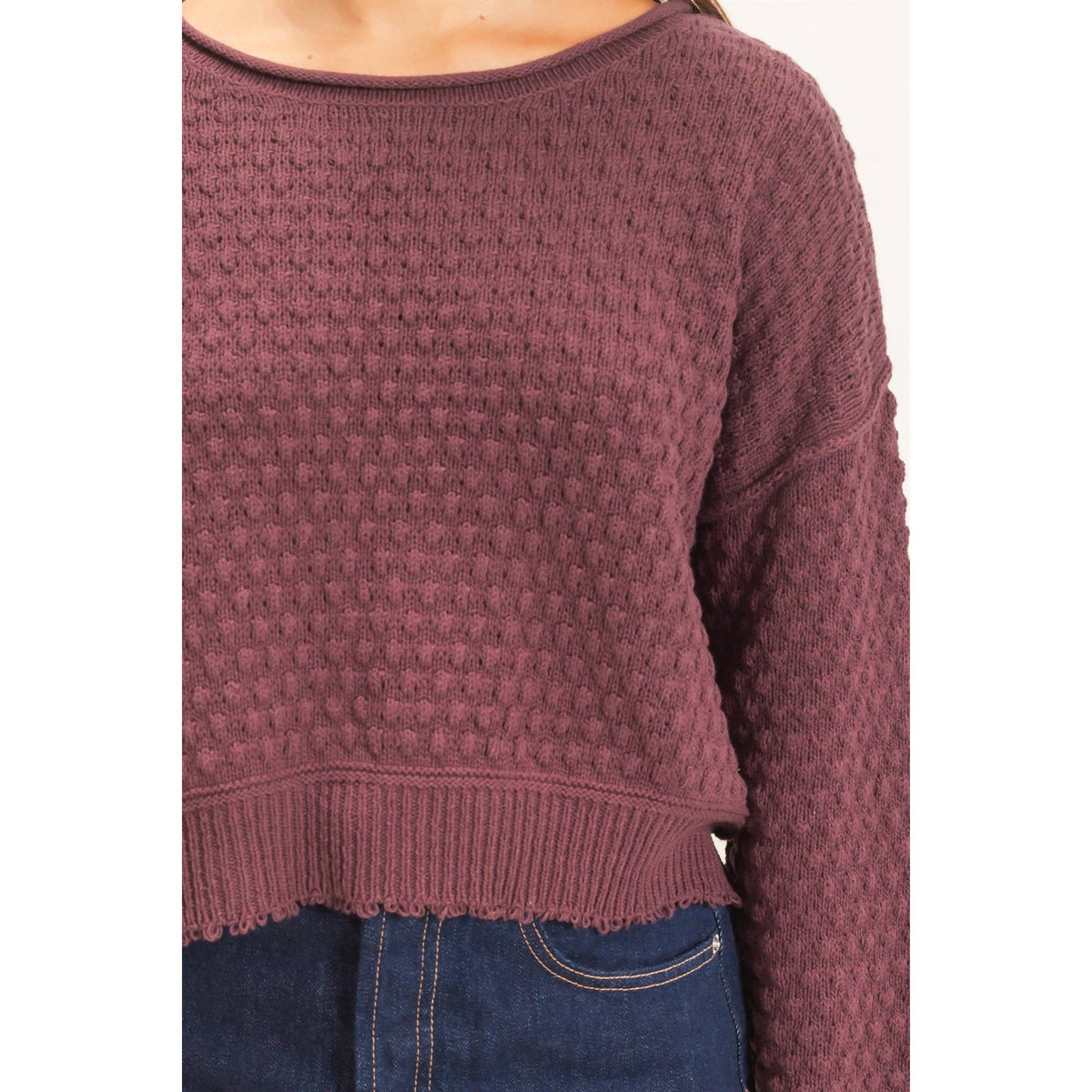 Textured Boat Neck Sweater