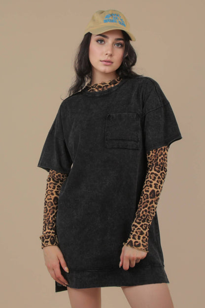 ND31634-Mineral Washed Knit Oversized Shift Mini Dress
