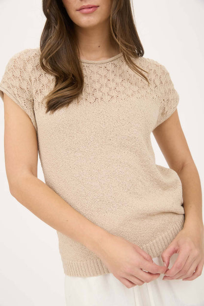 EYELET YOKE SWEATER KNIT TOP