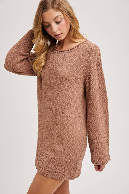 CHUNKY KNIT CREW NECK TUNIC SWEATER DRESS