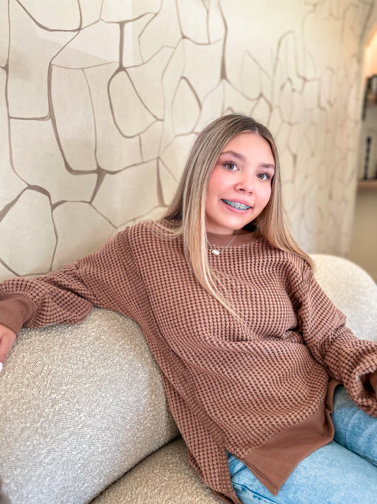 Oversized Waffle Knit Casual Top