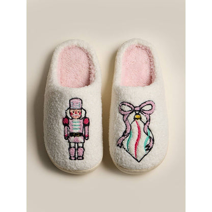 Nutcracker Ornament Fleece Cozy Indoor Slippers