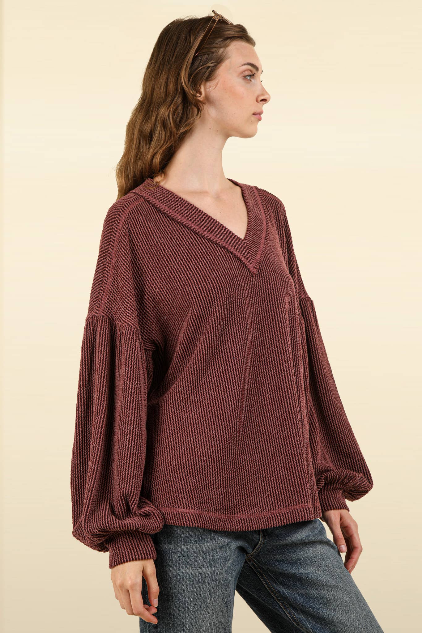 Otto Ribbed V-Neck Oversized Knit Top