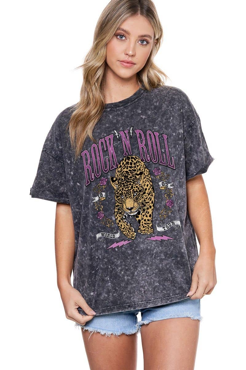 PUFF' Rock N Roll Leopard Graphic S/S Mineral Washed Tee