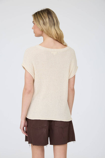 CREW NECK RAW SLEEVE RELAXED SWEATER KNIT TOP