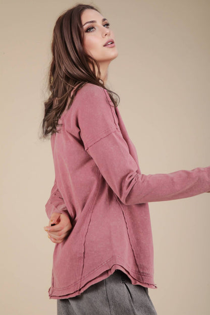 NT11817X-PLUS SIZE Mineral Washed Casual Knit Top