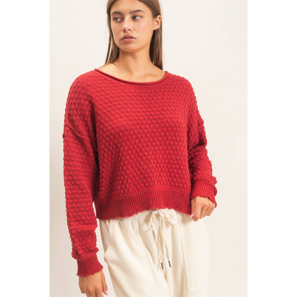 Textured Boat Neck Sweater