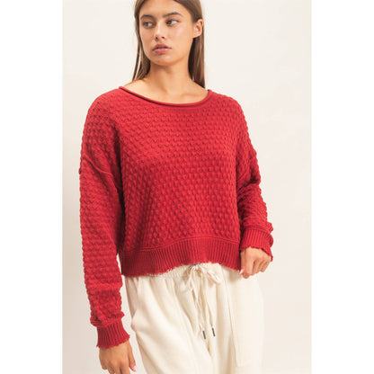 Textured Boat Neck Sweater