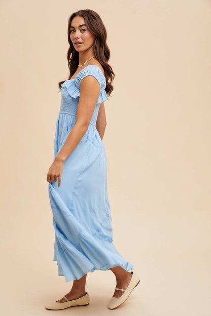 SMOCKED MAXI WITH LACE TRIM DETAIL