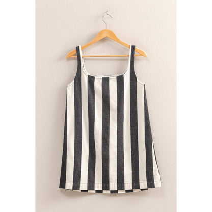 DZ25E182-Striped Square Neck Woven Mini Dress