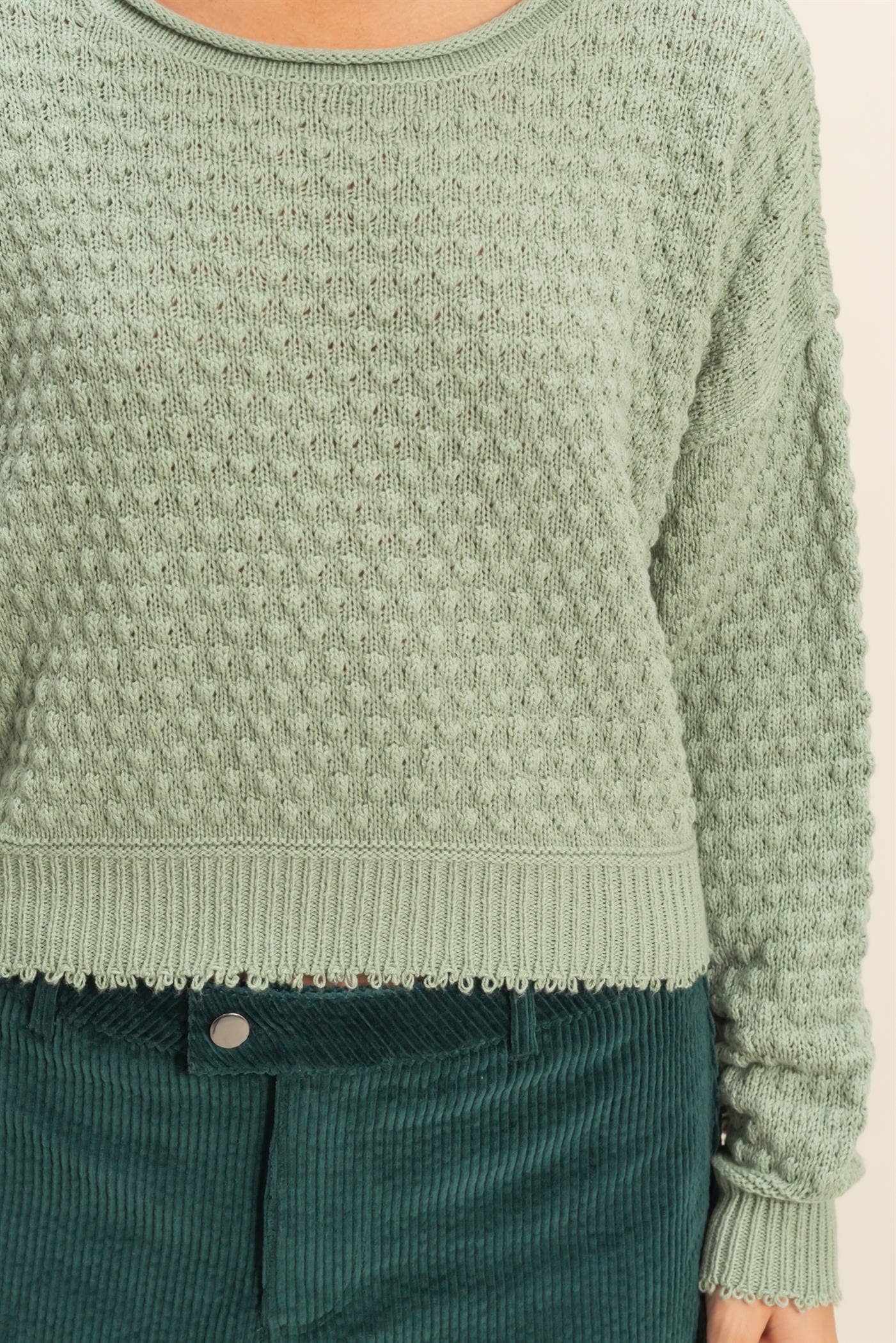 Textured Round Neck Long Sleeve Sweater