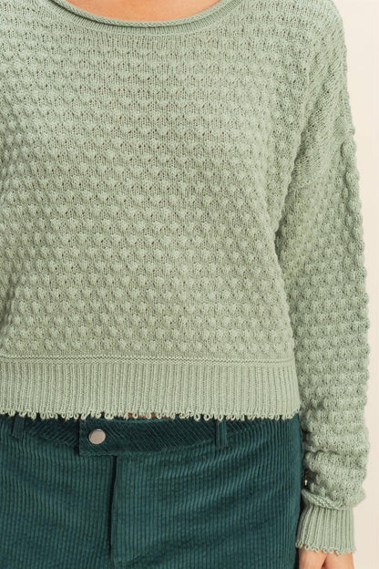 Textured Round Neck Long Sleeve Sweater