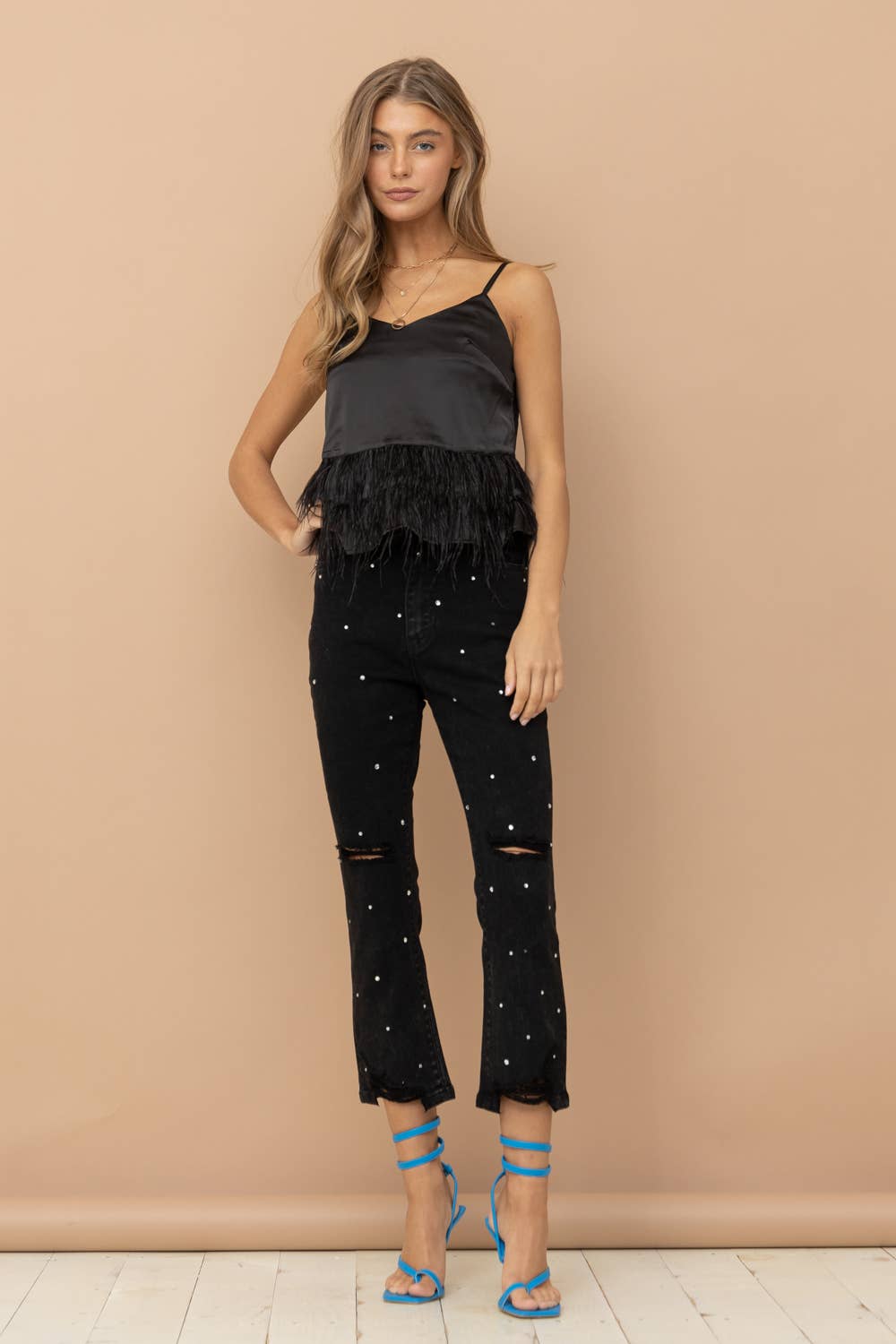 - Studded Rhinestone Denim Jeans