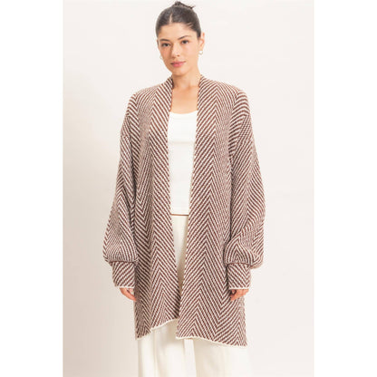 Herringbone Pattern Open-Front Cardigan