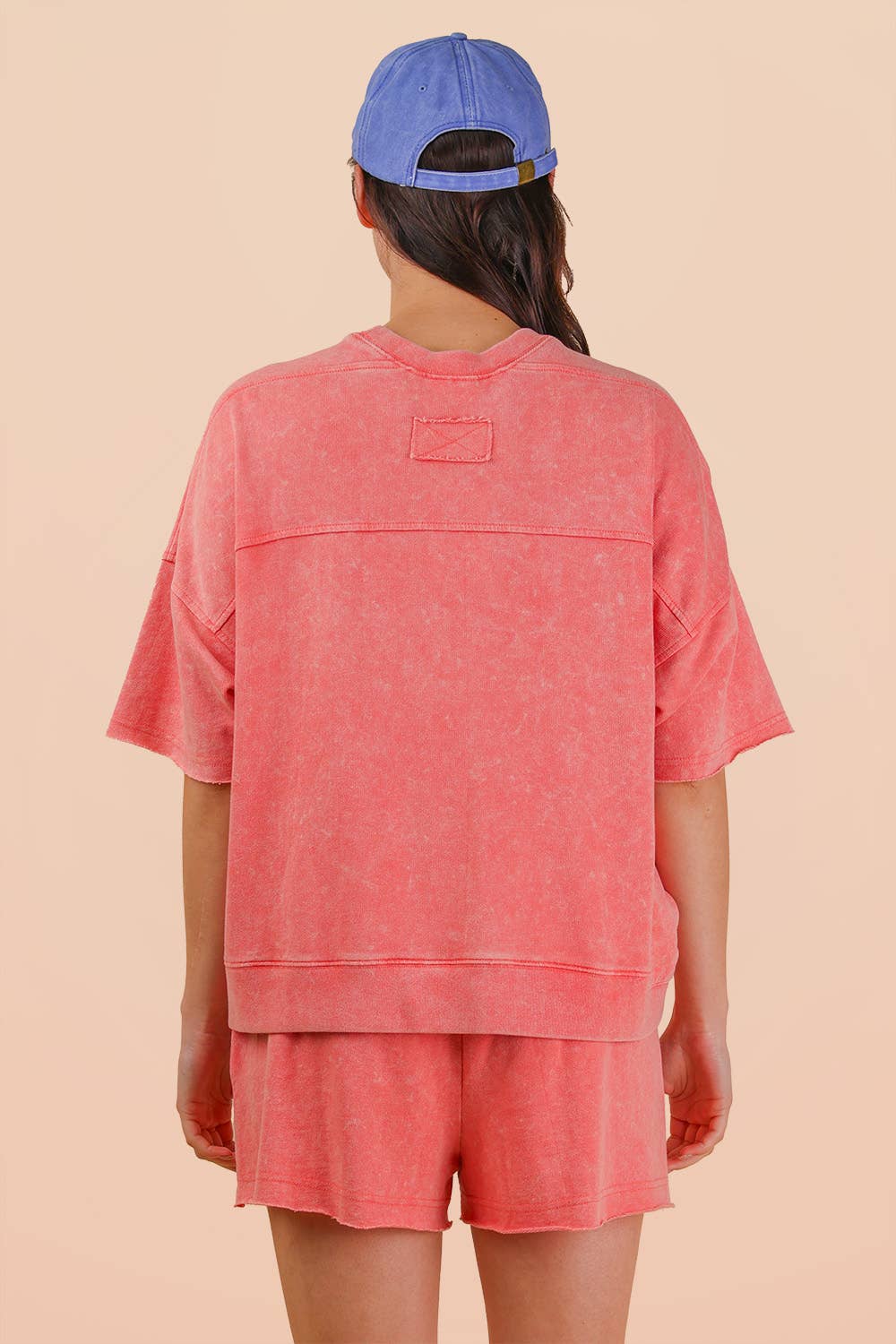 NT12429SET-Mineral Washed Knit Casual Top & Shorts