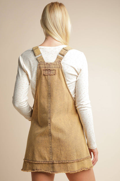 ND31791-Washed Denim Overall Mini Dress