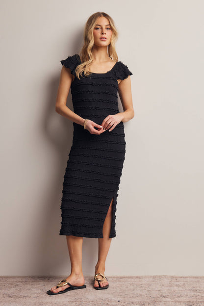 Smocked Ruffle Strap Midi Dress