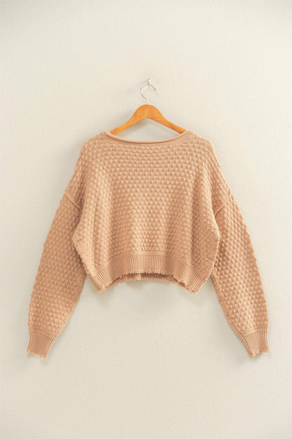 Textured Round Neck Long Sleeve Sweater