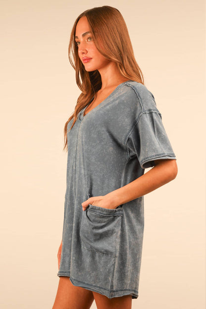 Mineral Washed Oversized Casual Knit Romper